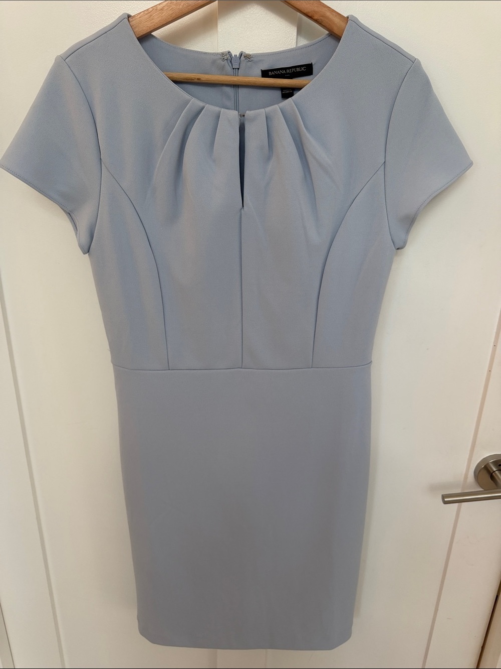 Banana Republic Light Blue Pleated Neck Sheath Dress
